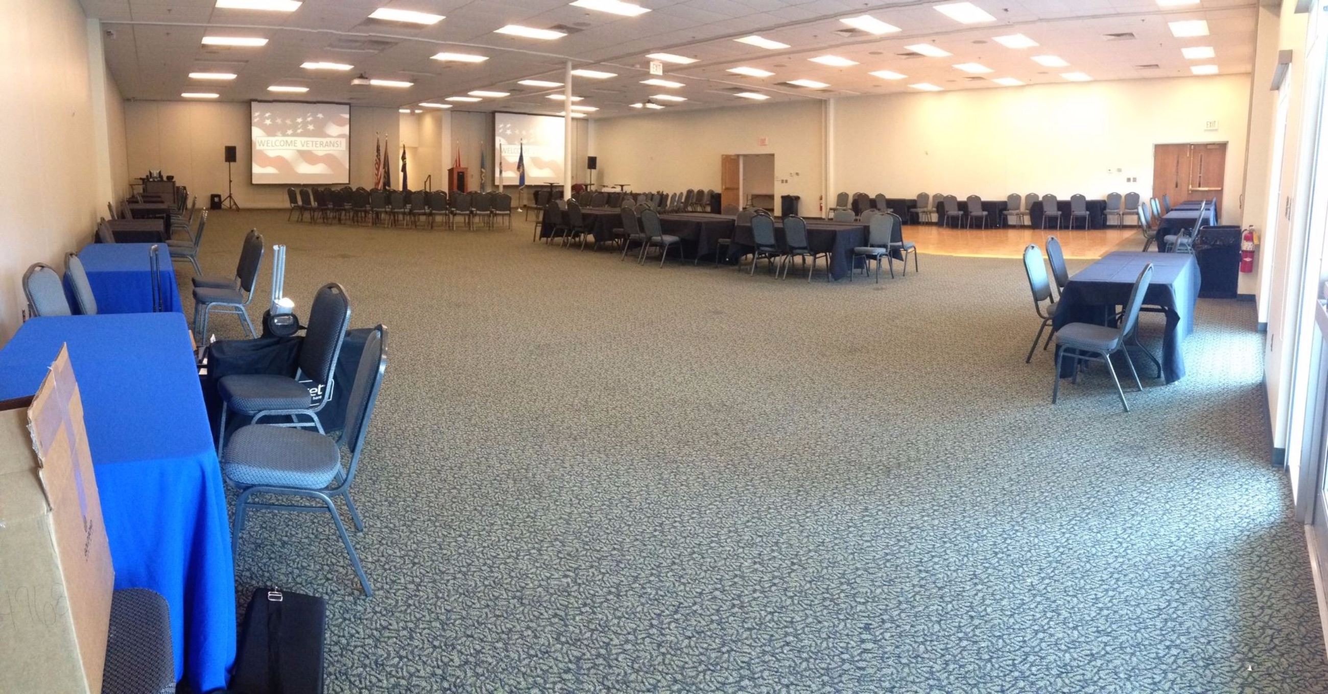 Conference Center Full Room Set Up for Multiple Vendors for Veteran's Forum